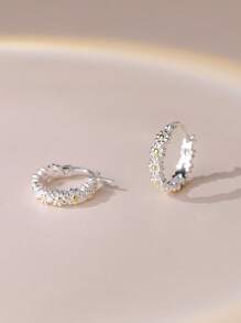 1 Pair 925 Sterling Silver Cute Daisy Hoop Earrings, Suitable For Girls, Ladies, Daily Wear, Birthday, Christmas Gift - Silver - View 2