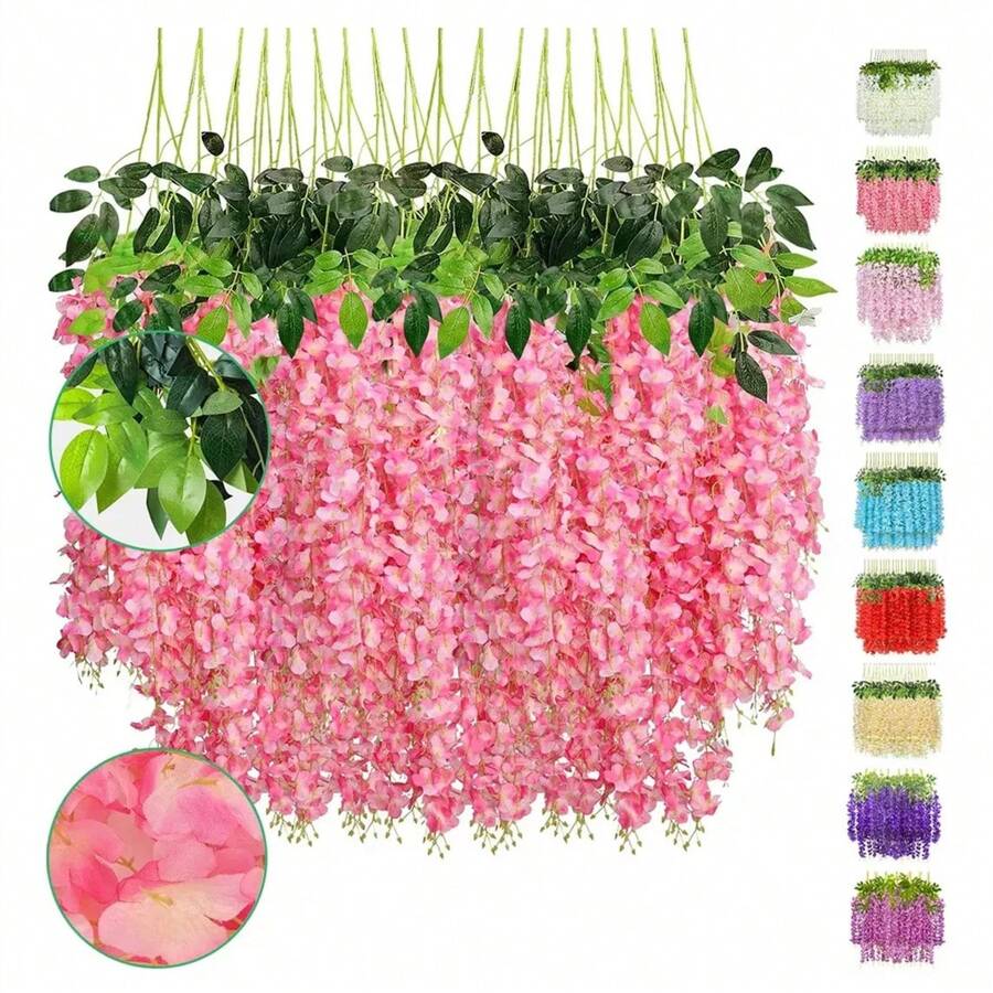 12pzs Flores Artificial Wisteria Decoración Fiesta Boda 1.1m
