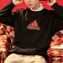 Adidas Men's Sweatshirt Spring New Arrival Sporty Casual Crew Neck Pullover IT3989 - Black - View 2