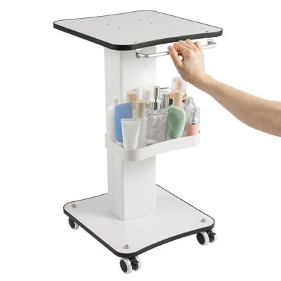 White Salon Spa Stand Roller Trolley With Handle, 4 Wheels, 33lbs Load Capacity  - Suitable For Medical/ Barber Stores/ Hospitals/ Clinics/ Spas/ Labs/ Homes/ Beauty Salons, White Trolley Cart, Beauty Salon Trolley Cart, Rolling Cart