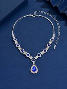 1 pieza Elegante y lujoso collar de mujer incrustado con cristales verdes, adecuado para uso diario, bodas y fiestas