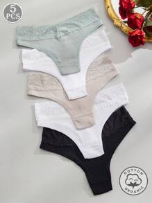 5 chiếc/gói quần lót nữ bằng cotton với cạp ren nhiều màu, kiểu dáng tối giản và thoải mái. - Nhiều màu - Xem 4