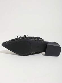 女士尖头平底穆勒鞋，粗跟，编织，串珠，封闭式鞋头，一脚蹬凉鞋，休闲户外度假风格 - 黑色 - 查看 7