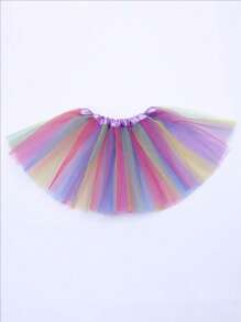 1pc Rainbow Striped Tulle Tutu Skirt, 30cm Youth Waist, Ballet Performance Costume Skirt, Suitable For All Seasons - Dance/Party/Stage Costume
