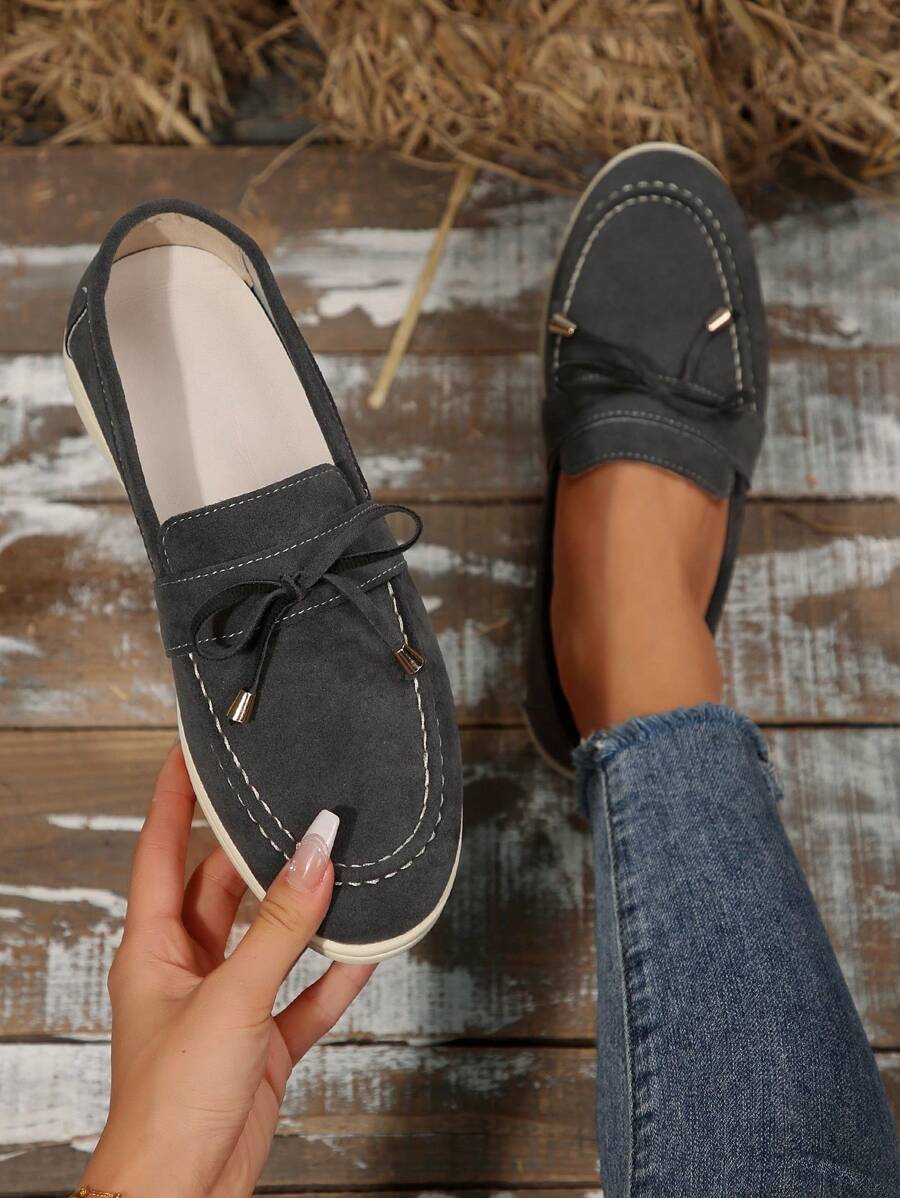 2025 秋季女士四季仿麂皮一脚蹬乐福鞋，休闲鞋，舒适平底芭蕾鞋