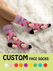 Personalized Photo Socks - Customizable Fun Neutral Round Socks With Face Replacement, Breathable And Comfortable, Perfect Gift For Couples, Feature Amusing Photo Designs, Ideal For Valentine's Day, Birthday And Special Occasions, Adorable Socks - Multicolor - View 4