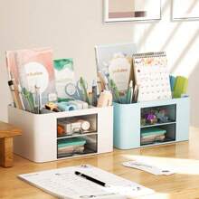 Desktop Organizer Storage Box With 2 Drawers Pen Makeup Storage Box Office Student Stationery - 彩色 - 查看 2