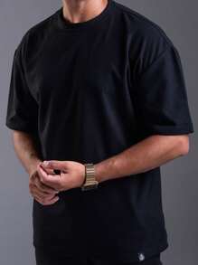 Oversized Textured Fabric T-Shirt S To G2 - 黑色 - 查看 1