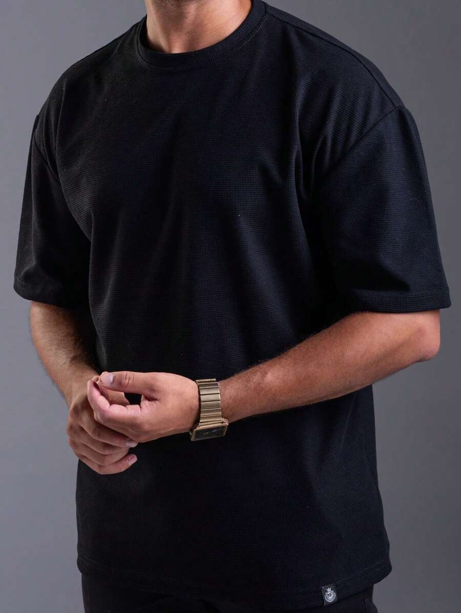 Oversized Textured Fabric T-Shirt S To G2 - 黑色 - 查看 1