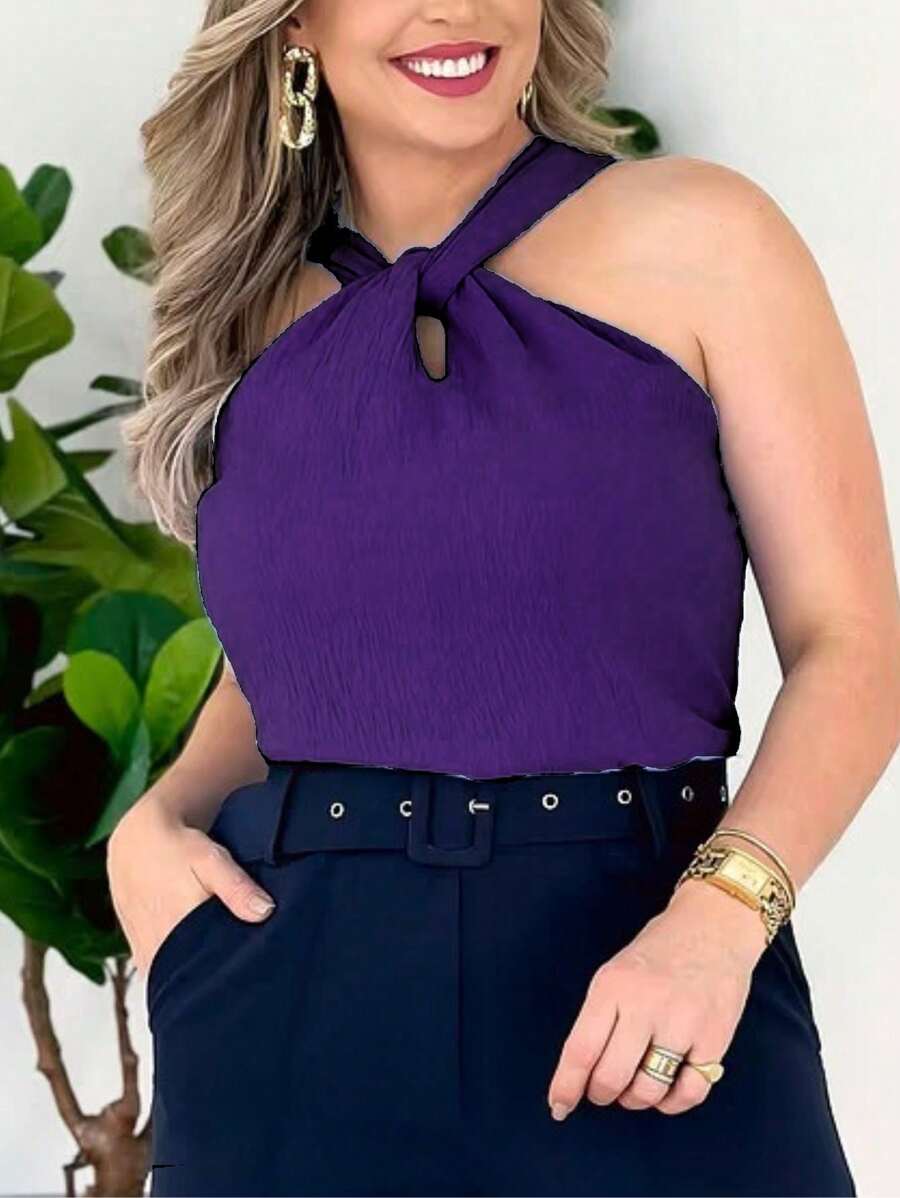 WOMEN'S TANK TOP WITH STRAP, SIMPLE KNOT NECK, CASUAL, SEXY 155 - Purple - View 1
