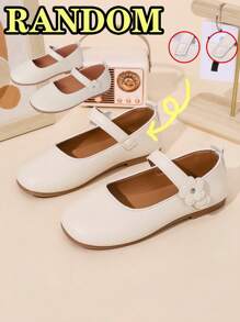 1 Đôi giày bệt cho bé gái, đế PU có móc và vòng hoa, mũi tròn, đế TPR chống trượt, nhẹ, thoải mái, màu trơn, phù hợp cho học sinh từ 5-14 tuổi, dùng ở nhà, đi học, ngày lễ và biểu diễn - Màu be - Xem 5