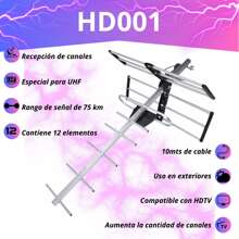 Antena para TV Exterior Aérea HDTV de Largo Alcance, Amplificación de Señal, Alta Definición, Recepción de Alta Calidad, Instalación Rápida y Sencilla, Compatible con TDT - Tipo de Enchufe A USA (110-127V) - Ver 6