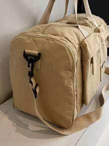 Fashionable Solid Color Unisex Large Capacity Multi-Pocket Handbag, Functional Shoe Compartment & Wet/Dry Separation Storage Bag, Versatile For Travel, Gym, Outdoor, Vacation - Khaki - View 13