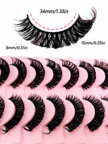 Rikuaild 10 Pairs D Curl Russian Faux Mink Lashes, Fluffy & Thick, Reusable, Natural & Voluminous - 濃密款 - 查看 7