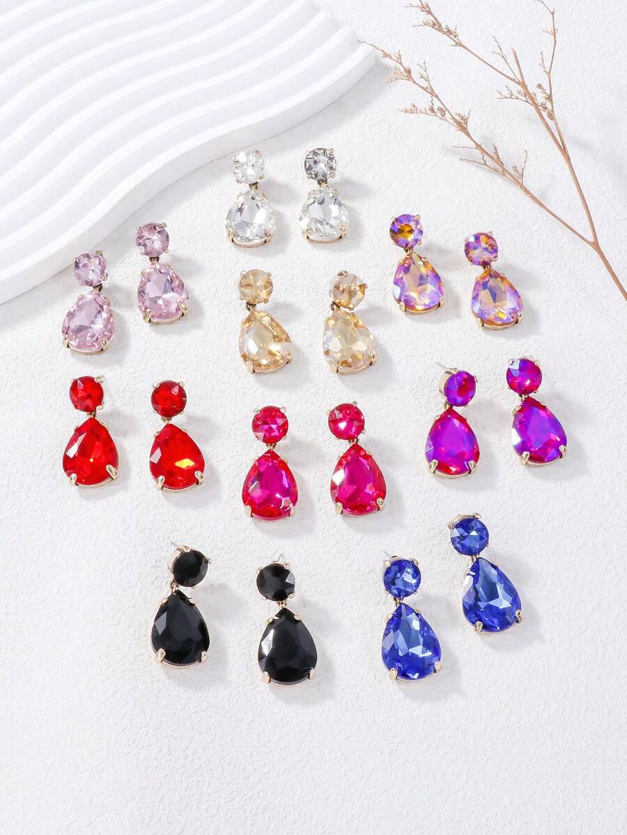 juran 1 对经典简约珠子和水滴玻璃耳环，适合女士，可爱，适合休闲、约会日常佩戴 - 水滴 - 查看 1