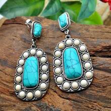 4pcs/Set Retro Turquoise Beaded Sweater Chain Necklace Earrings Bracelet Jewelry Set, Suitable For Women's Daily Wear