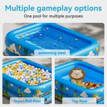 1pc Large 3-Ring Inflatable Swimming Pool, Bright Cartoon Print, Suitable For Whole Family, Versatile Entertainment Equipment For Yard, Durable, Easy Installation, Space-Saving, Portable, Can Be Used For Sand Play, Water, Raising Fish, An Excellent Gift