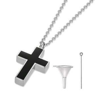 1pc Stainless Steel Cross Pendant Necklace, Fashionable Stainless Steel Necklace, Cremation Urn Jewelry, Memorial Necklace For Ashes, Cremation Jewelry, Unisex Stainless Steel Popular Necklace With Funnel Filling Accessory
