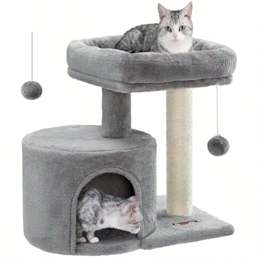 TcFeandrea Cat Tree Cat Tower With Sisal-Covered Scratching Post Cat Condo With Padded Perch For Small Spaces Kittens Light Gray UPCT50W - 淺灰色 - 查看 1