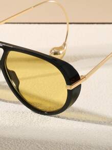 1pc Ombre Shiny Round Sexy PC (Polycarbonate) Pilot Frame Glasses With Ear Pendant, Fashion All Season For Summer Beach Vacation,Outdoor,Travel