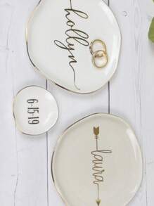 Personalized Text Pattern Ceramic Jewelry Tray, Mr Mrs Ring Dish Personalized Wedding Ring Dish Custom Jewelry Ceramic Trinket Tray With Name Engagement Ring Holder Wedding Gift Decor For Couple Bride Friend,Chic Autumn - White - View 9