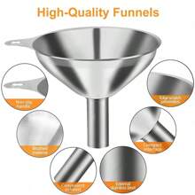 Metal Stainless Steel Funnel, Large Medium Small Funnel Set Of 3,  Mini Funnels For Kitchen Use Filling Bottles Flask Cooking, 2 Brushes - 3 Pcs Funnel Set - View 4