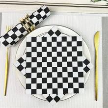 20pcs Black & White Checkered Disposable Napkins - 33.02x33.02 Cm, Perfect For Weddings, Parties, And Holiday Celebrations,Universal Holiday General Fit ,Checkered Flag Napkins Race Car Birthday Party Supplies Disposable Racing Party Napkins