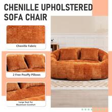 Chenille Lazy Sofa, 2 Seat Bean Bag Sofa Chair, Durable Soft Comfort Recliner, Lazy Loveseat Sofa Bed, Includes 2 Pillows, Indoor/Outdoor Use, No Assembly Required, Suitable For Living Room, Bedroom, Dormitory And Apartment(Orange) - 橘色 - 查看 2