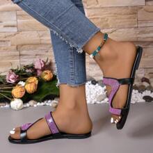 New Fashionable High-End Women's Rhinestone Design Slide Sandals - Pink - View 6