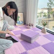 12pcs Plush Patchwork Floor Mat, 12*12*0.39 Inch Small Size Carpet, Balcony Carpet, Small Rug, Patchwork Carpet, Bedroom Decor, Home Decor Carpet, Bedroom Carpet, Decorative Carpet, Bedroom Rug, Room Rug, Living Room Combination Carpet Mat, Game Room Mat, EVA Bottom & Soft Fleece Top, Quadrate, Cuttable, Washable, Suitable For Daily Home Scenes