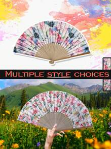 1pc Flamingo & Sunflower Party Casual Polyester (Dacron) Bamboo Fan, Suitable For Friends Gift, All Seasons, Unisex - Multicolor - View 2