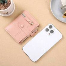 大容量女士钱包，带按扣，多功能手拿包，带拉链零钱包，适合日常使用，返校礼物，教师、学生、青少年礼物