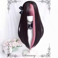 EAVIN GARY Black Mix Pink Hair Wig Long Straight Wig With Bangs Sweet Cute Lolita Wig For Party Daily Cosplay Show 22 Inches (Black Mix Pink) - S4/PINK - 查看 2