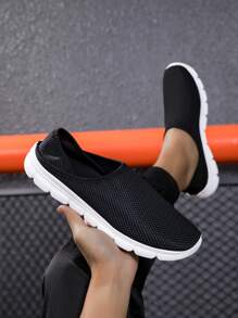 Men's Breathable Mesh Casual Slip-On Loafers, Fashionable Versatile Slouchy Shoes, Spring/Summer - Black - View 3