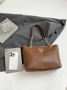 Fashionable Retro Large Capacity Crocodile Pattern Women's Shoulder Tote Bag - Brown - View 3