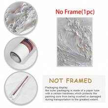1 pièce Peinture sur canevas murale blanche à vagues libres, faite à la main, pour le salon, le bureau moderne, la décoration de la maison. Grande feuille décorative abstraite avec texture - 1 pièce - Voir 3
