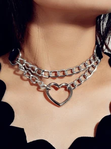1件仿皮链条心形颈链，时尚Y2K哥特朋克风内衣配饰，适合各种场合，锐舞派对必备