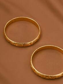 1/3/6 Pcs Sandy-Gold Exquisite Hand-Carved Stars And Waves Beautifully Plated 24k Gold 10mm Wide Bracelet Suitable For Women, Excluding Box - Gold - View 5