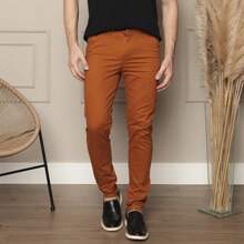 Calça Social Sarja Slim Social FIT Sport Bolso embutido - Caramelo - Visão 4