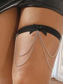 1pc Dark Style Elastic Band Bowknot Tassel Heart Buckle Leg Chain Anklet For Women - Multicolor - View 6