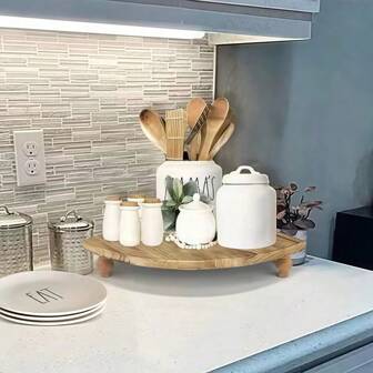 1 pieza Estantería de esquina de madera, pedestal rústico, estantes de esquina de estilo granja, elevador de bandeja para barra de café, organizador de mostrador de baño de esquina, elevador de exhibición central para cocina