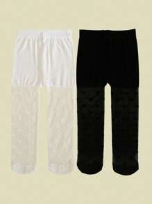 2 件女童婴幼儿心形印花紧身裤，柔软网眼连裤袜，纯色紧身裤，适合日常生活、舞蹈练习、裙子搭配，春夏 - 彩色 - 查看 15