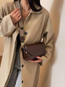 Bolso bandolera cuadrado de correa ancha estilo vintage chic - Bolso cruzado con solapa de color liso y elegante con correa ajustable para mujeres - Perfecto para uso diario y viajes