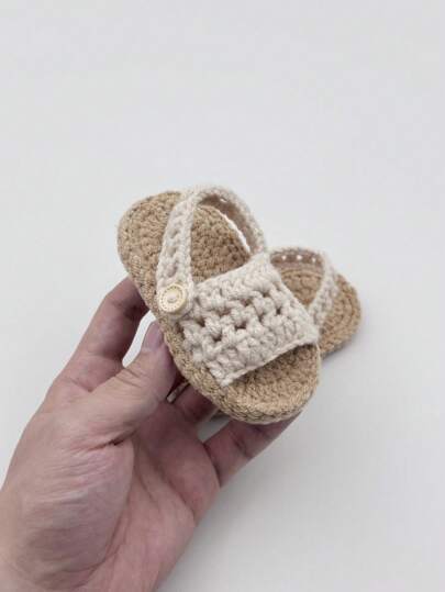 1 Pair Hand Knitted Infant Sandals, Crochet Pre-Walker Crawling Shoes
