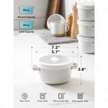 Soup Bowls With Handles 28 Oz, French Onion Soup Bowl For Chili, Beef Stew, Cereal, Ceramic Soup Crocks Oven Safe, Microwave Dishwasher Safe - 5.5 Inch, Set Of 4, White