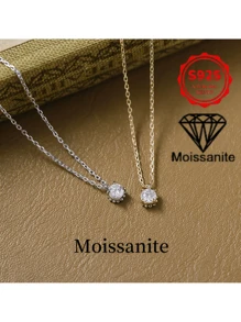 2025 Nowy 925 Srebrny Naszyjnik z Moissanite 0,5CT, Minimalistyczny Delikatny Naszyjnik z Czterema Pazurami, Uniwersalny i Układalny Design