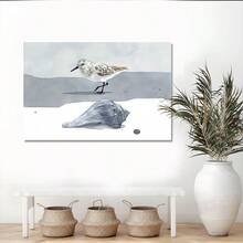 1Pc Framed Wall Art Sandpiper And Whelk Watercolor Canvas Poster Paintings Ideal Gift For Living Room Bedroom Corridor Wall Decor Room Decoration Ready To Hang - White - View 3