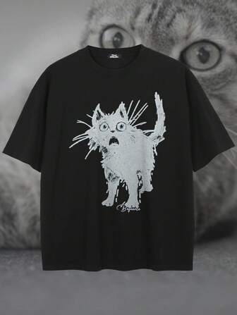 Tiny Spark 男士字母印花休闲日常短袖 T 恤，夏季