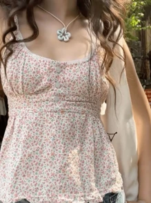 Women's Y2K Summer Cami Tops Fairy Grunge Camisole Contrast Ruffle Hem Off Shoulder Spaghetti Strap Crop Tank Tops Going Out Shirt Tops  For Teen Girls Aesthetic Clothes - 粉色 - 查看 1