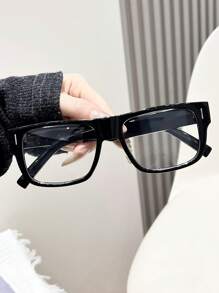 1 Pair Women's Black Square Framed Fashion Glasses, Decorative Non-Prescription Eyewear For Everyday Wear